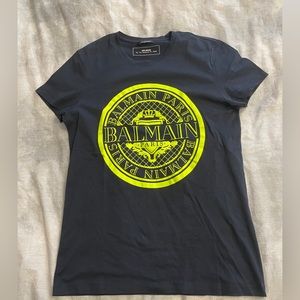 Navy Blue With Neon Green Logo Balmain T-shirt Size: Small  Used Once